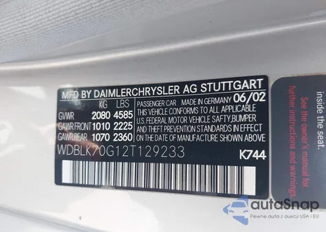 2002 Mercedes-Benz Clk 430 из США, поврежденный, VIN WDBLK70G12T129233